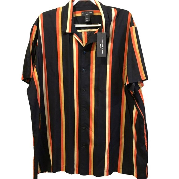 Shaquille O'Neal Other - Shaquille O'Neal 2XL Black Striped SS Button Up Rayon Shirt NWT